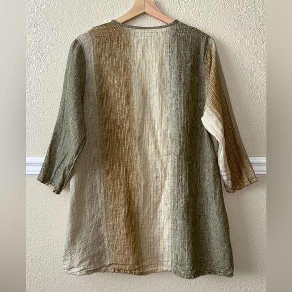 FLAX 100% Linen Lagenlook Button Front Tunic Cardigan Pockets Size Small - Picture 3 of 11